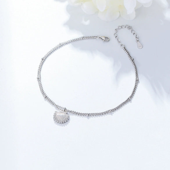 Wholesale Women's S925 Sterling Silver Shell Diamond Anklet For Girls
