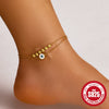 Wholesale Women's S925 Sterling Silver Simple Devil's Eye Drop Oil Anklet With Geometric Design For Summer Beach