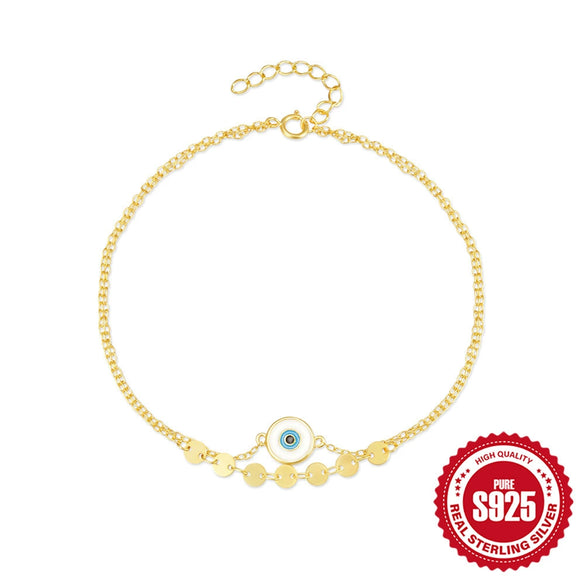 Wholesale Women's S925 Sterling Silver Simple Devil's Eye Drop Oil Anklet With Geometric Design For Summer Beach