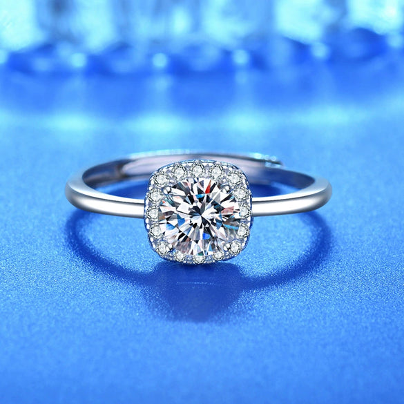 Wholesale Women's S925 Sterling Silver Simple Fashion Square Moissanite Bag Diamond Open Ring With Electroplating