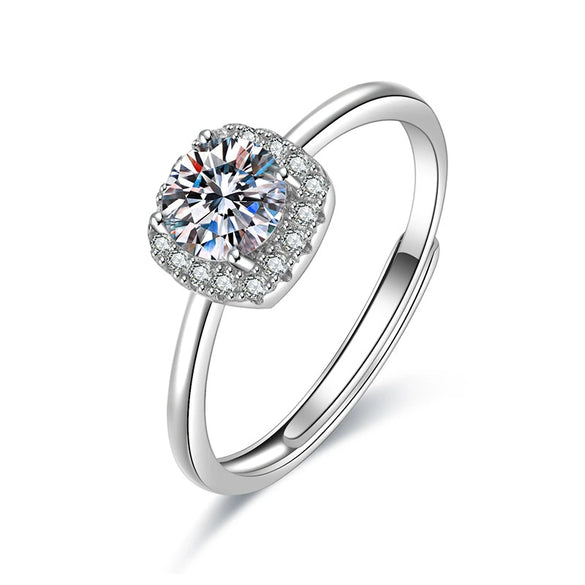 Wholesale Women's S925 Sterling Silver Simple Fashion Square Moissanite Bag Diamond Open Ring With Electroplating