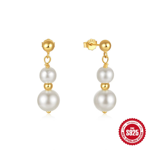 Wholesale Women's S925 Sterling Silver Simple Geometric Pearl Pendant Earrings With Advanced Design