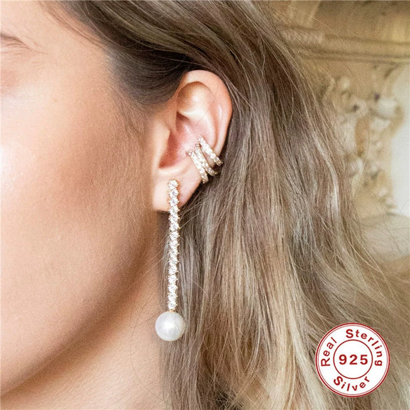 Wholesale Women's S925 Sterling Silver Simple Geometric Pearl Pendant Earrings With Advanced Design