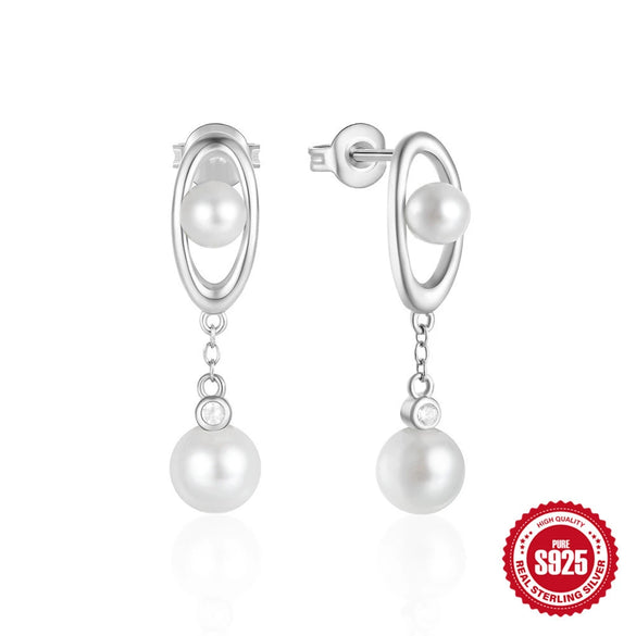 Wholesale Women's S925 Sterling Silver Simple Geometric Pearl Pendant Earrings With Advanced Design