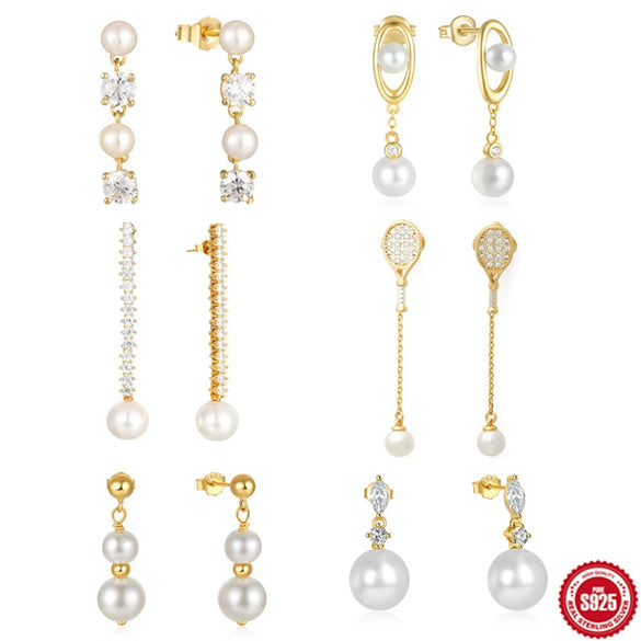 Wholesale Women's S925 Sterling Silver Simple Geometric Pearl Pendant Earrings With Advanced Design