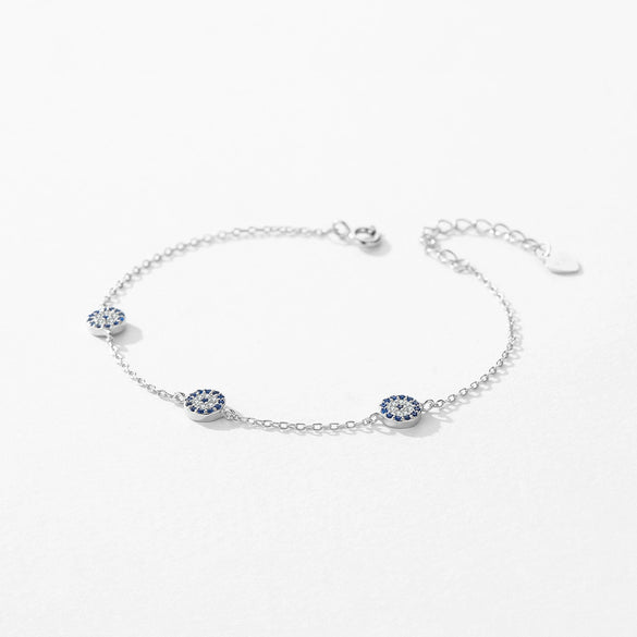 Wholesale Women's S925 Sterling Silver Simple Microinlay Blue Eyes Fashion Trendy Bracelet Jewelry
