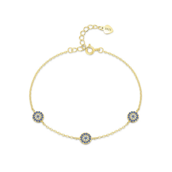 Wholesale Women's S925 Sterling Silver Simple Microinlay Blue Eyes Fashion Trendy Bracelet Jewelry