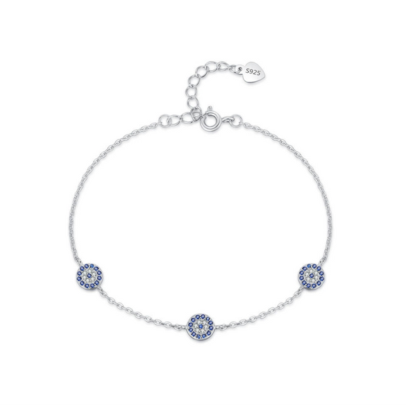 Wholesale Women's S925 Sterling Silver Simple Microinlay Blue Eyes Fashion Trendy Bracelet Jewelry