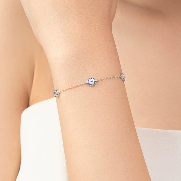 Wholesale Women's S925 Sterling Silver Simple Microinlay Blue Eyes Fashion Trendy Bracelet Jewelry