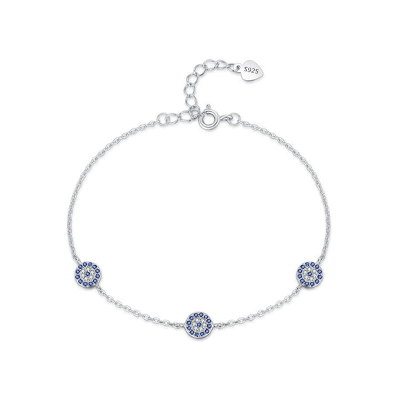 Wholesale Women's S925 Sterling Silver Simple Microinlay Blue Eyes Fashion Trendy Bracelet Jewelry