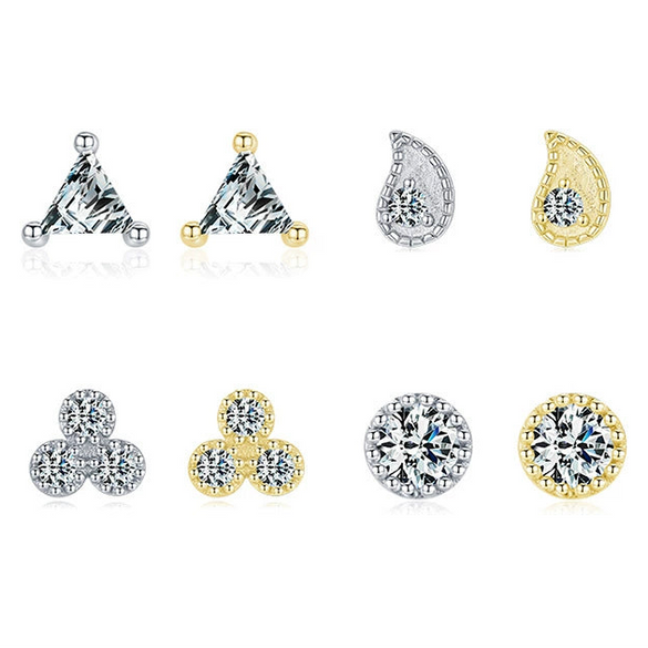Wholesale Women's S925 Sterling Silver Simple Mini Earrings With Geometric Inlay And Seiko Treatment