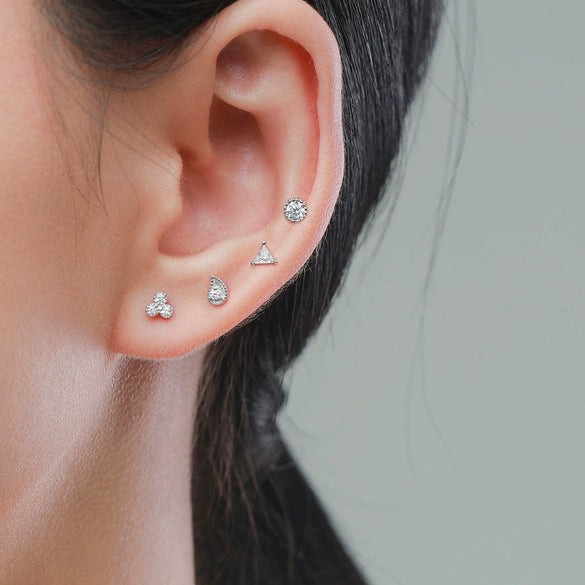 Wholesale Women's S925 Sterling Silver Simple Mini Earrings With Geometric Inlay And Seiko Treatment