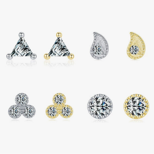 Wholesale Women's S925 Sterling Silver Simple Mini Earrings With Geometric Inlay And Seiko Treatment