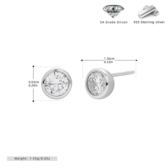 Wholesale Women's S925 Sterling Silver Simple Round Zircon Earrings With Geometric And Cartoon Style And Electroplating Process
