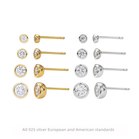 Wholesale Women's S925 Sterling Silver Simple Round Zircon Earrings With Geometric And Cartoon Style And Electroplating Process