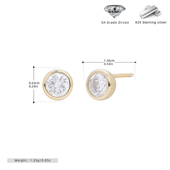 Wholesale Women's S925 Sterling Silver Simple Round Zircon Earrings With Geometric And Cartoon Style And Electroplating Process