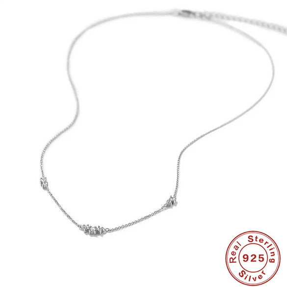 Wholesale Women's S925 Sterling Silver Simple Triple Diamond Stacked Clavicle Necklace With Geometric Design And Electroplating