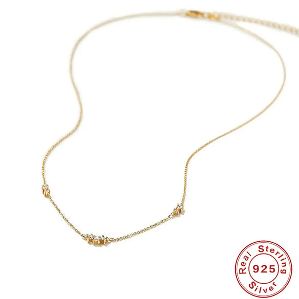 Wholesale Women's S925 Sterling Silver Simple Triple Diamond Stacked Clavicle Necklace With Geometric Design And Electroplating