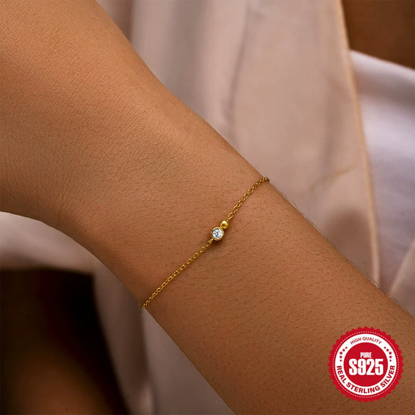 Wholesale Women's S925 Sterling Silver Single Diamond Ball Bracelet With Geometric Design And Real Gold Plated Electroplating