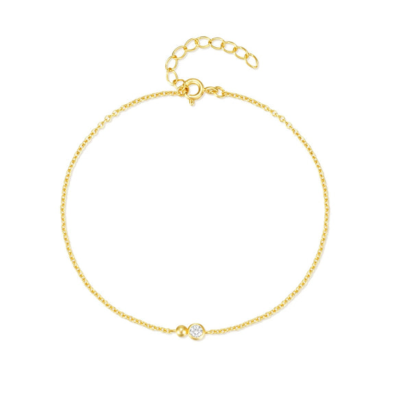 Wholesale Women's S925 Sterling Silver Single Diamond Ball Bracelet With Geometric Design And Real Gold Plated Electroplating
