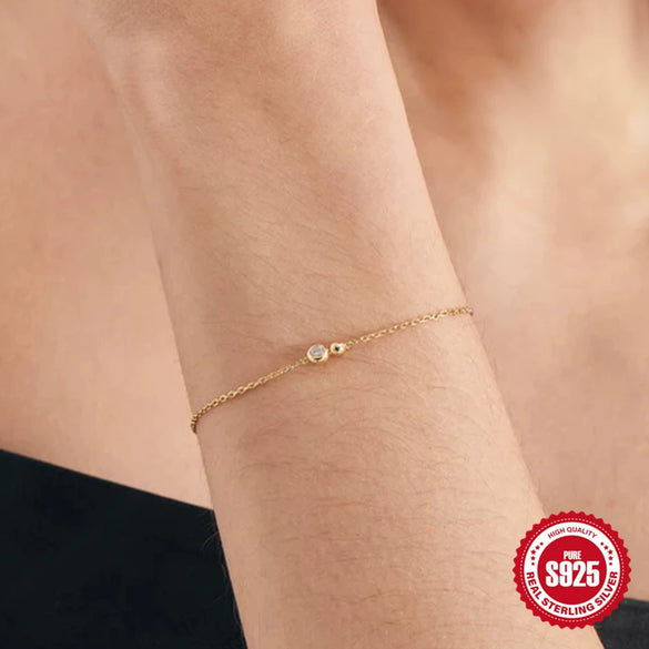 Wholesale Women's S925 Sterling Silver Single Diamond Ball Bracelet With Geometric Design And Real Gold Plated Electroplating