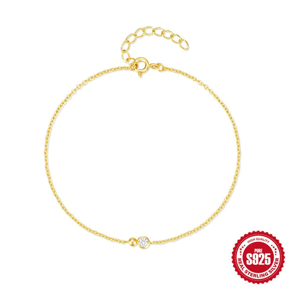 Wholesale Women's S925 Sterling Silver Single Diamond Ball Bracelet With Geometric Design And Real Gold Plated Electroplating