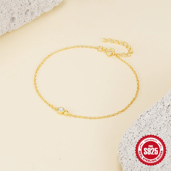 Wholesale Women's S925 Sterling Silver Single Diamond Ball Bracelet With Geometric Design And Real Gold Plated Electroplating