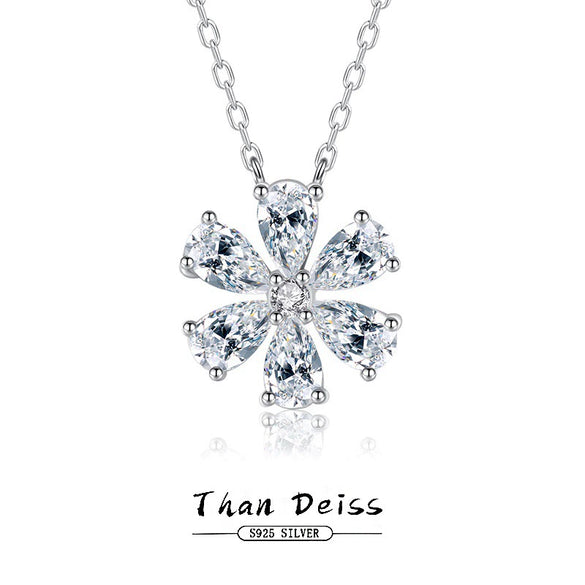 Wholesale Women's S925 Sterling Silver Sixpetal Flower Pendant Necklace With Electroplating And Cross Chain