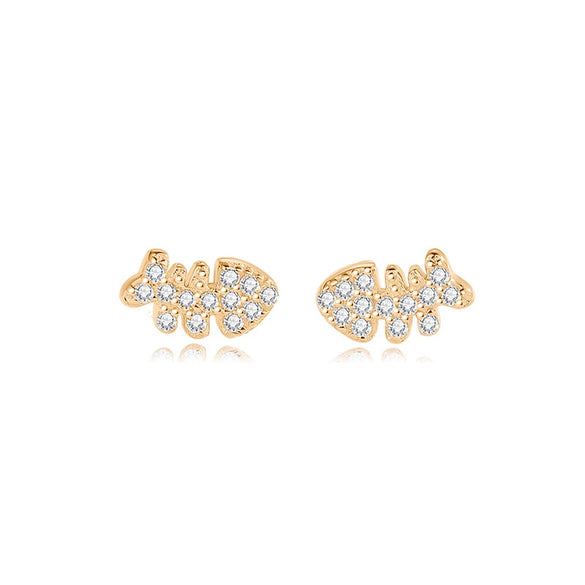 Wholesale Women's S925 Sterling Silver Small Fish Bone Earrings With Electroplating Design