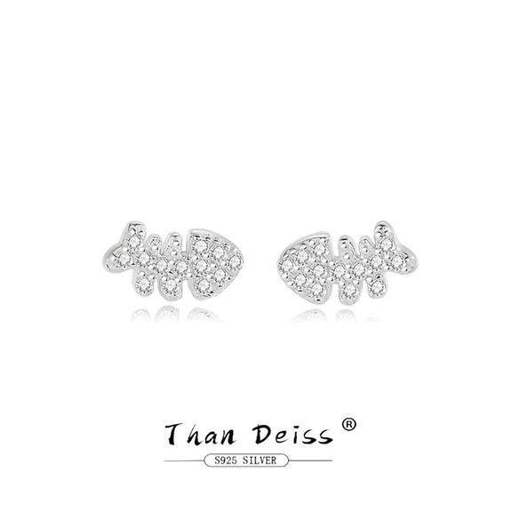 Wholesale Women's S925 Sterling Silver Small Fish Bone Earrings With Electroplating Design
