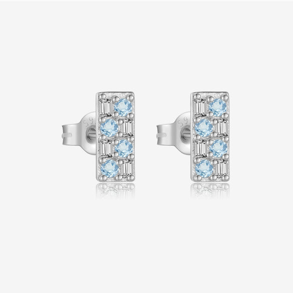 Wholesale Women's S925 Sterling Silver Square Blue Zircon Earrings Electroplated Platinum 18K Gold Geometric Style
