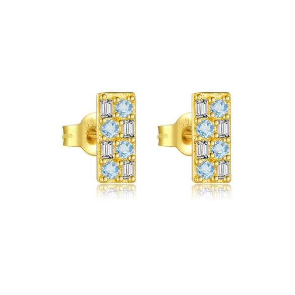 Wholesale Women's S925 Sterling Silver Square Blue Zircon Earrings Electroplated Platinum 18K Gold Geometric Style