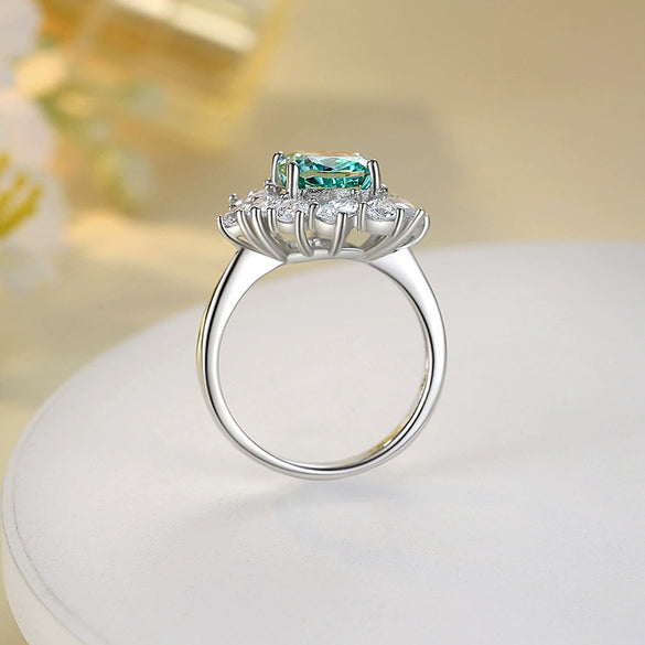 Wholesale Women's S925 Sterling Silver Square Geometric Ring With High Carbon Diamond Ice Flower Cut