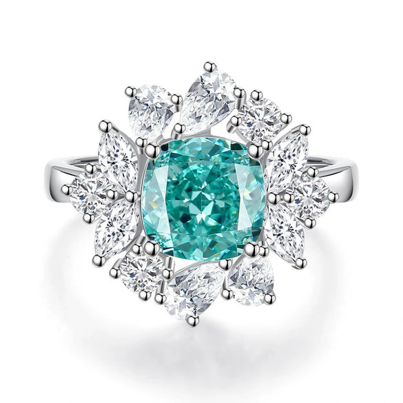 Wholesale Women's S925 Sterling Silver Square Geometric Ring With High Carbon Diamond Ice Flower Cut