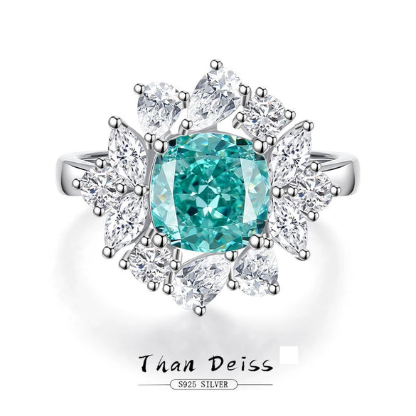 Wholesale Women's S925 Sterling Silver Square Geometric Ring With High Carbon Diamond Ice Flower Cut