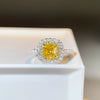 Wholesale Women's S925 Sterling Silver Square Geometric Ring With Yellow Diamond And Zircon Electroplated