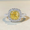 Wholesale Women's S925 Sterling Silver Square Geometric Ring With Yellow Diamond And Zircon Electroplated