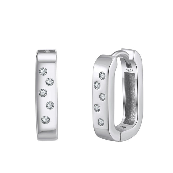 Wholesale Women's S925 Sterling Silver Square Micropaved Zircon Earrings Electroplated Geometric Design