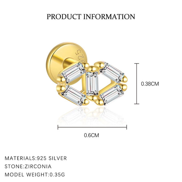 Wholesale Women's S925 Sterling Silver Square Zircon Geometric Earrings