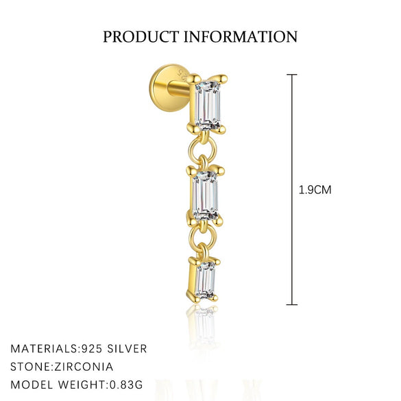 Wholesale Women's S925 Sterling Silver Square Zircon Geometric Earrings