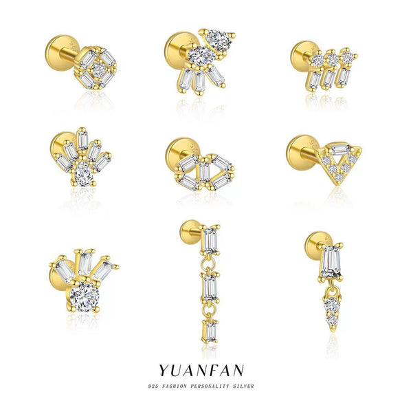 Wholesale Women's S925 Sterling Silver Square Zircon Geometric Earrings