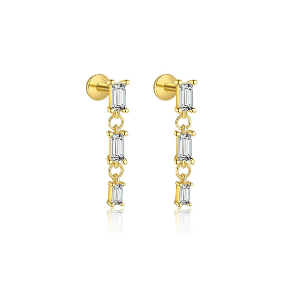 Wholesale Women's S925 Sterling Silver Square Zircon Geometric Earrings