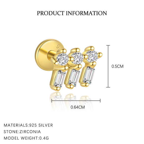 Wholesale Women's S925 Sterling Silver Square Zircon Geometric Earrings