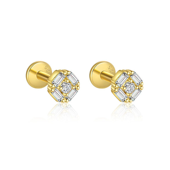 Wholesale Women's S925 Sterling Silver Square Zircon Geometric Earrings