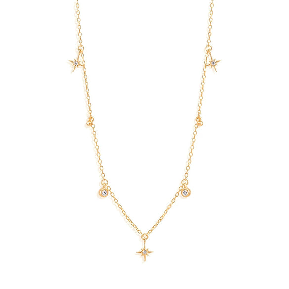 Wholesale Women's S925 Sterling Silver Stacked Star Gold Ball Hanging Pendant Clavicle Necklace With O Chain And Electroplating Design