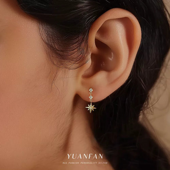 Wholesale Women's S925 Sterling Silver Star Moon Tassel Earrings With Zirconia Design