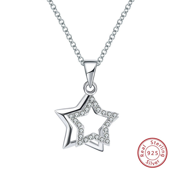 Wholesale Women's S925 Sterling Silver Star Pendant Necklace With Cross Chain Electroplated