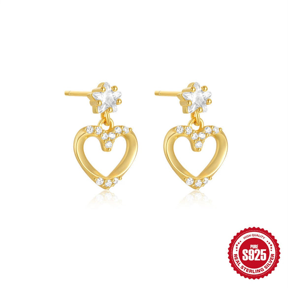 Wholesale Women's S925 Sterling Silver Star Shape Blue Zircon Love Earrings With Electroplating Geometric Style Simple And Minimalist Design
