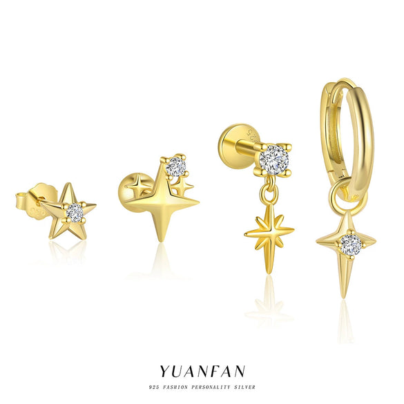 Wholesale Women's S925 Sterling Silver Star Shape Zircon Ear Studs With Distinctive Retro Design
