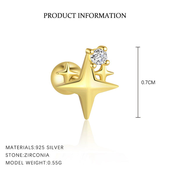 Wholesale Women's S925 Sterling Silver Star Shape Zircon Ear Studs With Distinctive Retro Design